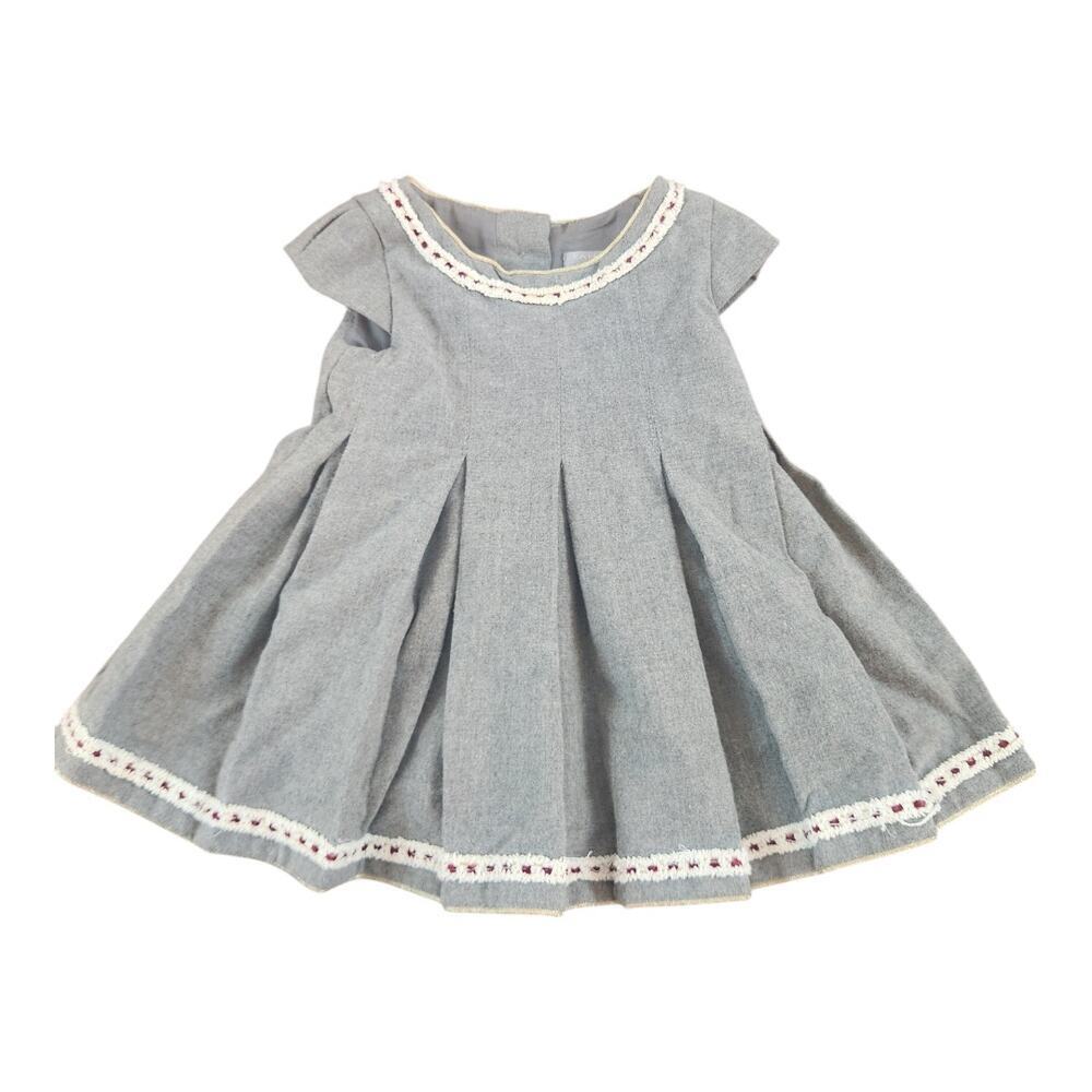 Tahari‎ Baby girl gray pleated dress sz 6-9 months lined button down back